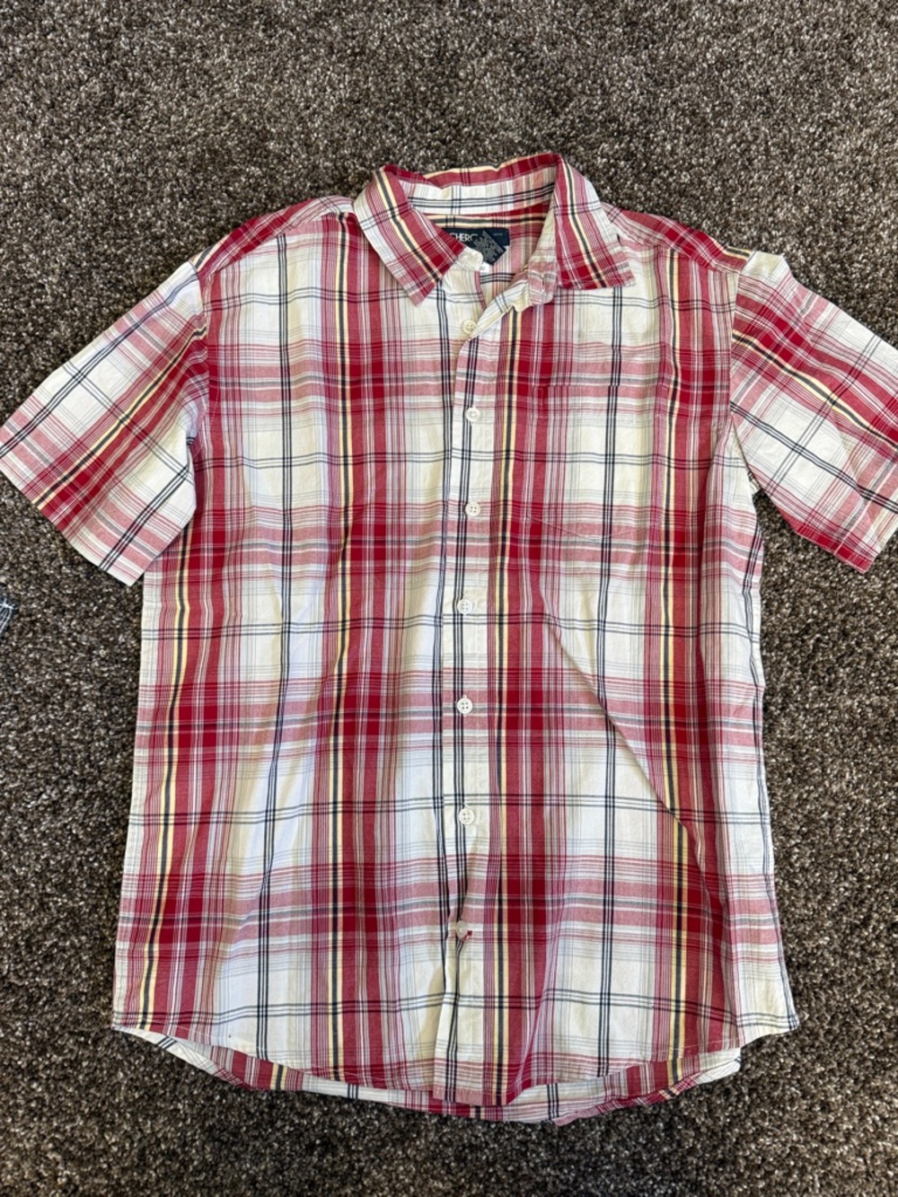 Cherokee Red and White Short-Sleeve Plaid Button-Down Shirt